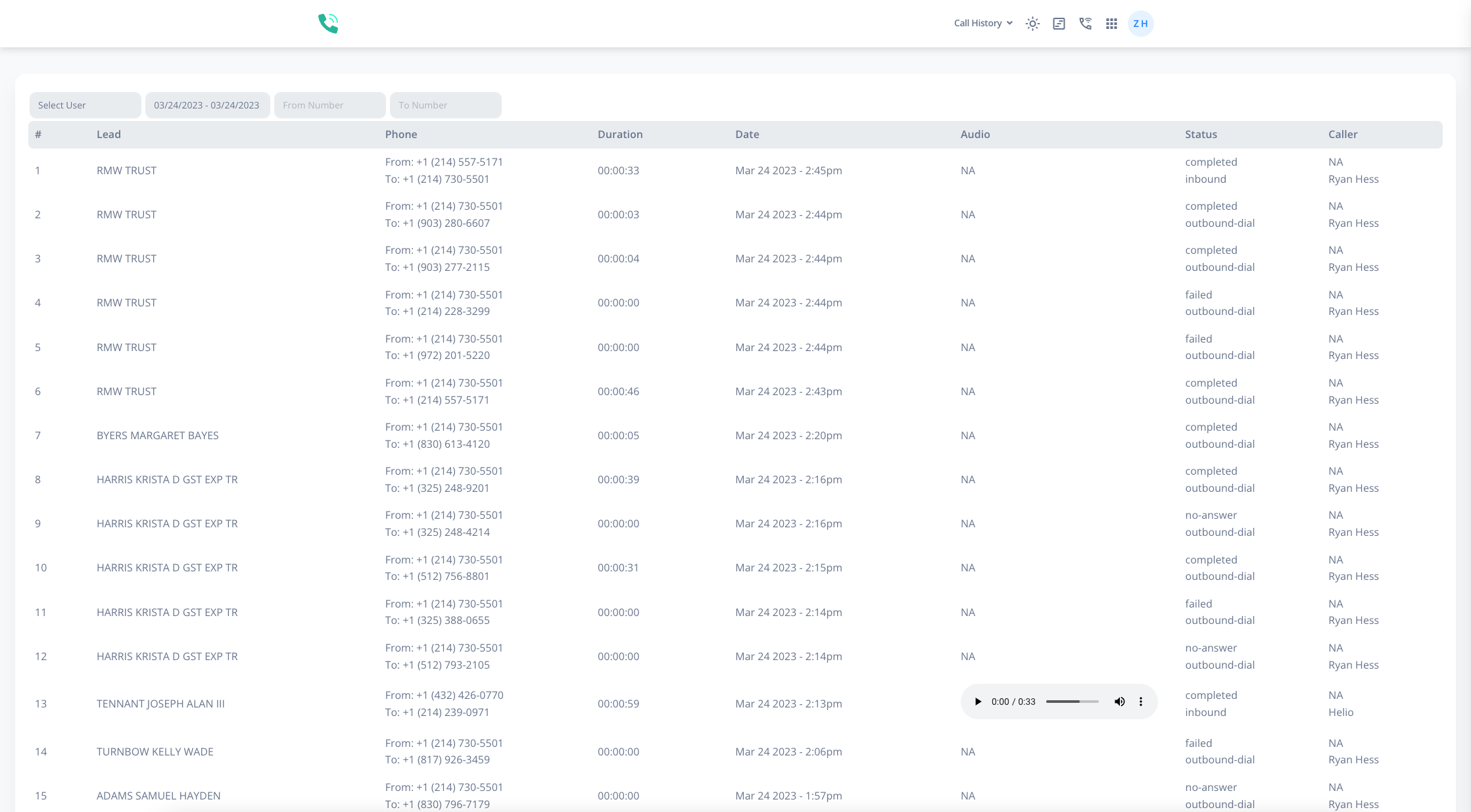 Halsell call logs